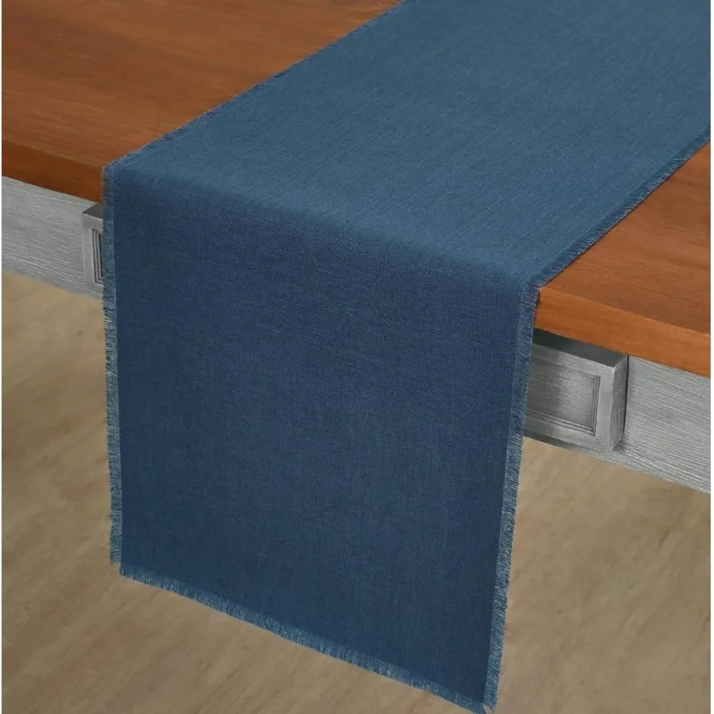Solino Home 100% Pure Linen Vintage Blue Table Runner 14 x 90 Inch